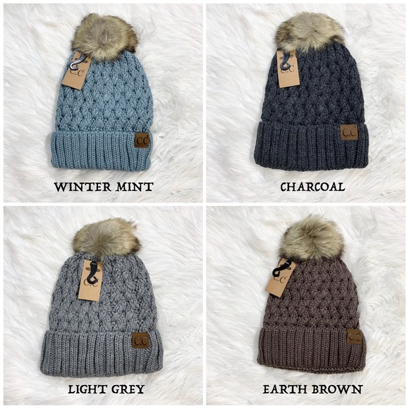 C.C Beanies Lattice Lined Pom Beanie for Adults, Winter Hats, Premium Hats - Picture 4 of 8